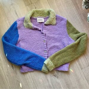 Purple and Green fuzzy cardigan - Y2k inspired